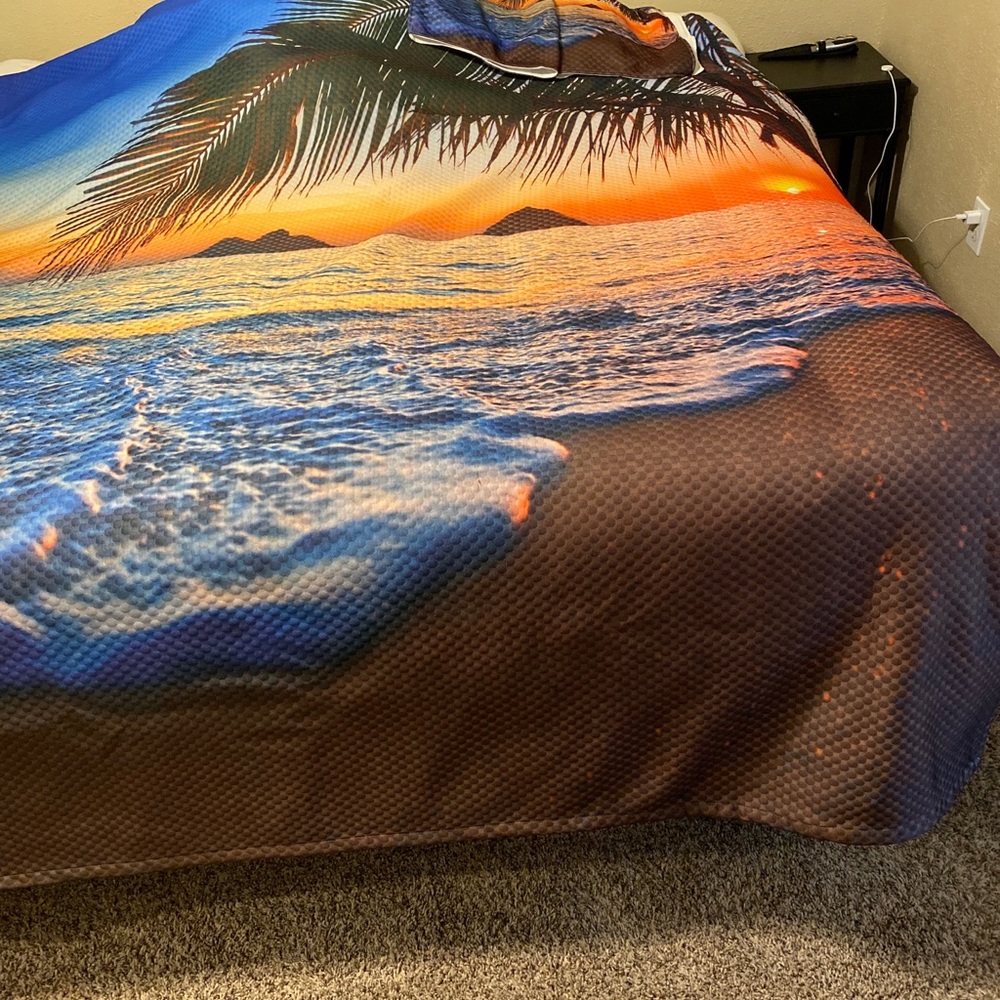 Queen Beach scene bedspread & 2 Shams
